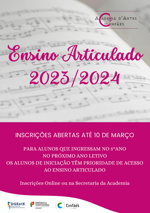 Abertas as inscrições - Admissão ao Ensino Articulado 2023/2024